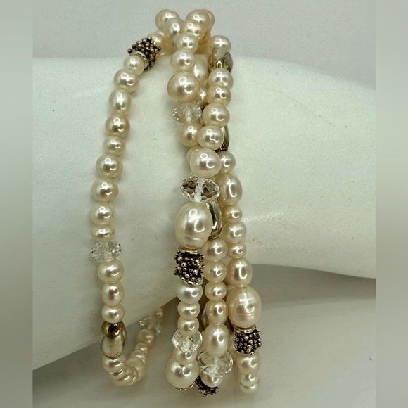 Michael Dawkins Sterling Silver Multi-Shape Cultured Pearl Bracelet Sz 8 Signed - Picture 12 of 14